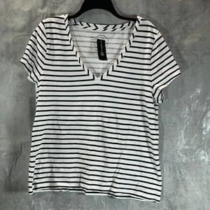 INC INTERNATIONAL CONCEPTS Women's Serena Stripe V-Neck Short Sleeve T-Shirt
